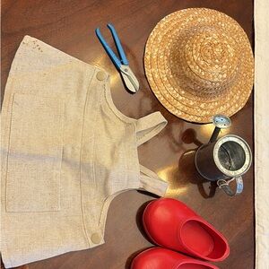 Build-A-Bear Tan Gardener’s Outfit with Red Clogs, Garden Tools and Straw Hat